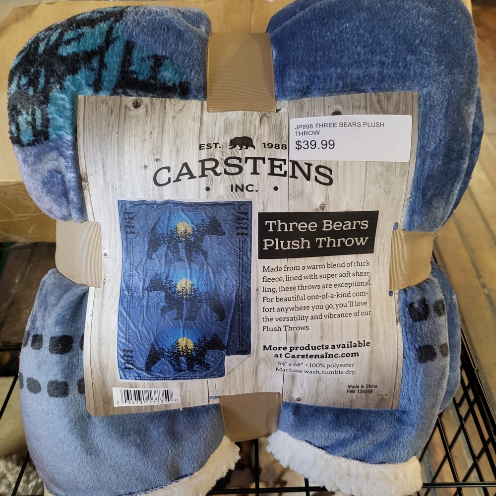 Carstens Blue Three Bears Plush Throw